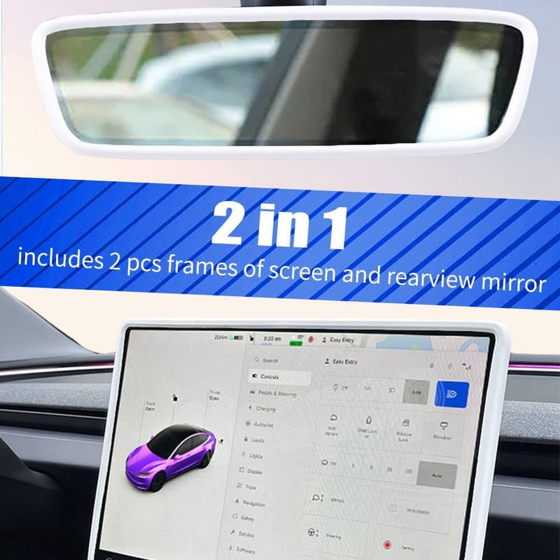 Yeapop 2Pcs Silicone Protector Frames of Screen and Rear View Mirror for Tesla Model 3 2024 Highland and Model Y 2025 Juniper. (White) - Image 5